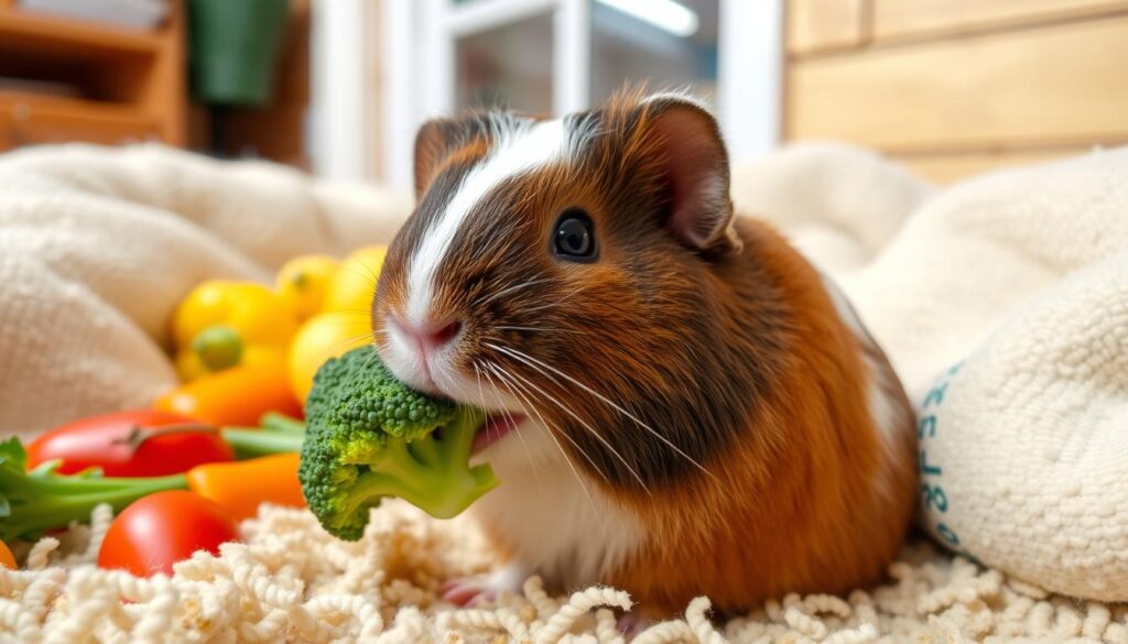 guinea pig eating broccoli