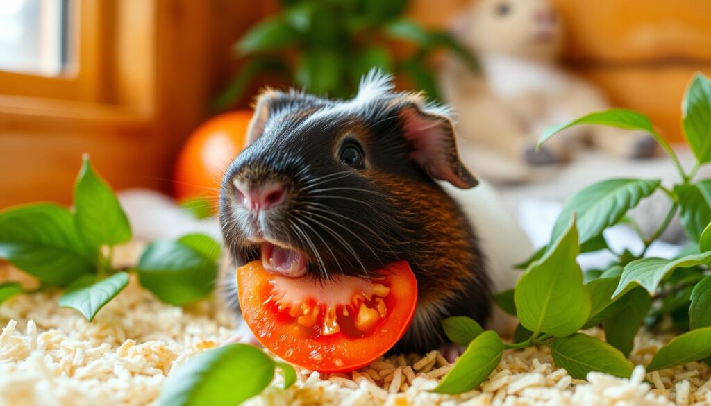 guinea pig eating tomato